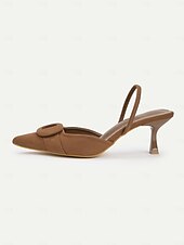 levne Kočičí podpatky-Dámské hnědé semišové boty s úzkým podpatkem - elegantní elegantní špičatá špička s přezkou, ideální do kanceláře, na svatby a formální večírky.