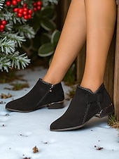 abordables Bottines-Bottines rouges en simili-suède pour femme – bottines à talon bas avec nœud latéral pour les tenues d&#039;hiver, les fêtes de Noël et les achats décontractés