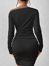 preiswerte Einfaches Kleid-Damen Minikleid Partykleid Gerafftes Kleid Mode Outdoor Party Ferien Normale Passform Einfach Langarm Schulterfrei Schwarz Sommer