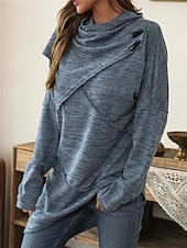 preiswerte Damen Einfache Oberteile-Damen Pullover Mode Täglich Lässig Einfarbig Gerippt Kapuze Gestrickt Langarm Normale Oberteile Stricken Täglich Ferien Ausgehen Schwarz Wein Herbst Winter