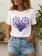 ieftine tricou floral-Pentru femei Tricou Inimă Floral Grafic Epocă Stilat Clasic Manșon scurt Stil Nautic Rotund Topuri obișnuite Zilnic Ieșire Sfârșit de săptămână Imprimeu Negru Alb Galben Roz Îmbujorat Albastru piscină