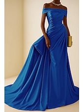 preiswerte Empire-Waist-Abendkleider-Hohe Mode Abendkleid Schwarz-Tie Meerjungfrau  Trompeten Abendkleid Elegantes Kleid Formelle Hochzeit Gericht Zug Ärmellos Off-Shoulder Satin mit Falten Raffung