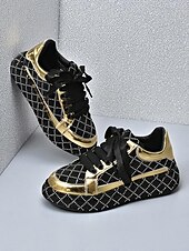 baratos Festa da Vida Noturna-Tênis femininos acolchoados com strass - sapatos de festa com cadarço preto e prata para vida noturna, baladas e streetwear moderno