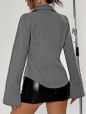 economico Bluse a righe e geometriche-Per donna Camicia Bottoni A righe Quotidiano Elegante Essenziale Manica Lunga Colletto a Camicia Top Regolari Quotidiano Lavoro Ferie Grigio Primavera Autunno