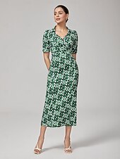 economico Abiti floreali-Per donna Femminile Vestito Casual Abito Midi Eco Green sabbia calda Blu Manica Corta Geometrico Estate Scollo a V Stampa XS S M
