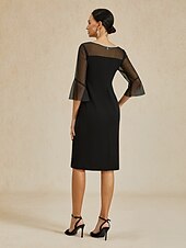 preiswerte Teelänge-Schlauchkleid Brautmutterkleid Elegant Party Rundhalsausschnitt Knielang Polyester Dreiviertelarm mit Kristalle Einfarbig 2025