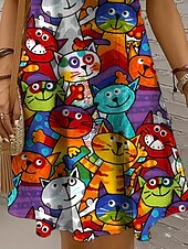 abordables Animales Vestidos-Mujer Mini vestido Vestido de verano Vestido de una línea Vestido con hombros descubiertos Vacaciones Casual Festivos Playa Ajuste regular Graphic Gato Sin Mangas Cuello Barco Amarillo Rojo Azul