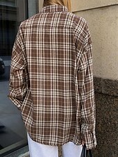 abordables Tops à Rayures et Géométriques pour Femmes-Femmes Chemise Plaid Quotidien Élégant Basique manche longue Col de chemise Hauts Réguliers Travail Quotidien Fête Boutons Vert Véronèse bleu marine Marron Printemps Automne