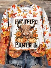 billige Kunst og design topper-halloween damegensere grafisk paisley avslappet langermet rund hals vanlige topper gate hverdagsbruk avslappet trykk gul oransje høst vinter