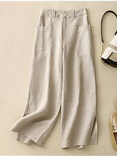 economico Pantaloni in lino e cotone semplici-Per donna Pantaloni in cotone e lino Gamba larga Chinos Vacanza Vintage Moda Lunghezza intera Vita Alta Semplice Tasca Comodità All&#039;aperto Inelastico Vacanza Streetwear Quotidiano Giallo Arancione