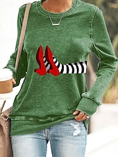 halpa Taide ja muotoilu huiput-Naisten Pullover-huppari Kuvitettu Halloween Vapaa-aika Pitkähihainen Tiukka pyöreä kaula-aukko Pyöreä kaula-aukko Tavalliset topit Katu Kausaliteetti Pyhäpäivä Painettu Musta Rubiini Sininen Apila