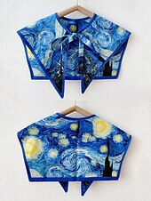 abordables Foulards pour femmes-Col amovible imprimé artistique pour femme – col foulard coloré inspiré de Van Gogh, style rétro vintage, accessoire de mode élégant pour tenues décontractées, tenues de bureau et événements artistiques