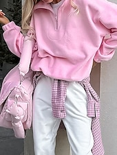 tanie Teksturowane bluzy i swetry-Damskie Pullover Plemienny Moda miejska Codzienny Wygodny Długi rękaw Wysoki Zwykłe topy Ulica Święto Wyjściowe Nadruk Quarter Zip Rumiany róż Jesień