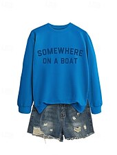 billige Grafisk butikk Sweatshirts &amp; Hettegensere-Dame Genser med genser Bokstaver Gatemote Fritid Langermet Crew-hals Vanlige topper Gate Ferie Trykt mønster Rød Blå Grønn Grå Høst Vinter