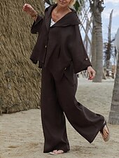 abordables Ensembles-Femmes Mode Streetwear Chemisier Ensembles de Pantalons Haut boléro manche longue À capuche Couleur Unie Vacances Décontracté Quotidien Blanche Rose Claire Marron Printemps Coupe régulière