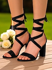 preiswerte Nachtleben Party-Beige Damen-Sandalen mit Blockabsatz und Schnürung – Riemchen-Partyschuhe mit offener Spitze für das Nachtleben und Abendveranstaltungen