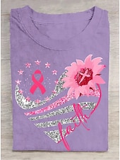 tanie Humor &amp; Cytaty koszulka-Pakiet raka piersi w październiku nosimy różową damską koszulkę z grafiką roślinną, stylową, klasyczną, z krótkim rękawem, okrągłym dekoltem, regularną, codzienną, weekendową