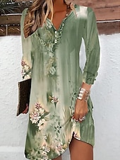 abordables Robes Floraux Imprimés-Femmes Mini Robe Robe Fleurie Robe Imprimée Mode Moderne Vacances Quotidien Sortir Coupe régulière Fleuri manche longue Col en V Jaune Bleu Violet Vert Été Printemps