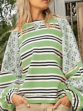 ieftine Topuri cu dungi și geometrice-Pentru femei Hanorac pulover Geometric Dungi Casual Manșon Lung Stil Nautic Topuri obișnuite Stradă Zilnice Imprimeu Negru Verde Deschis Roșu-aprins Portocaliu Toamnă Iarnă