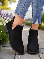 abordables Botines-Botines de ante sintético para mujer con tacón bajo: botas cortas informales para uso diario, paseos de otoño y caminos rurales.