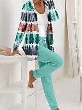 billige Sweatsuits for kvinner-Kvinnenes 2-delte hettegenser treningsdrakter bukse sett langermet rund hals aktiv daglig hette grafisk geometrisk fargeblokk snor trykk utendørs uformell grønn vår vanlig passform
