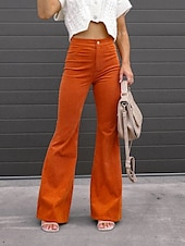 economico Pantaloni a zampa da donna-Per donna Pantaloni a Zampa Chinos Moda Streetwear Lunghezza intera Vita Alta Semplice Taglio alto Comodità All&#039;aperto Micro-elastico Ufficio Streetwear Quotidiano Nero Vino Arancione Blu scuro
