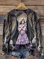 Witch By Sarsh Richter Women's Sweatshirts Graphic Casual Long Sleeve Crew Neck Regular Tops Street Dailywear Casual Print Khaki Fall Winter4