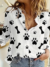 abordables Animaux Tops-Femmes Chemise Graphique Animal ancien Élégant Occasionnel manche longue Col en V Col de chemise Hauts Réguliers Travail Quotidien Boutons Imprimé Noir et Blanc Noir Bleu Arc-en-ciel Printemps