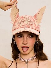 abordables Accesorios de Halloween-Gorra de béisbol vaquera desgastada para mujer con orejas de gato: sombrero vintage para disfraz de Halloween, estilo lindo y vanguardista para fiestas, cosplay y festivales.