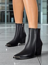 Недорогие Ботильоны-Женские коричневые ботильоны с острым носком из искусственной кожи – ботильоны в стиле вестерн на среднем каблуке с металлическим носком и молнией сбоку, повседневная осенняя обувь для городского уличного стиля и офисных нарядов