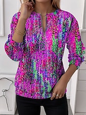 voordelige Kunst &amp; Design Tops-Dames Quarter Zipper Sweater Grafisch Abstract Casual Lange Mouwen Ronde Hals Reguliere Tops Street Dagelijks Gebruik Half Print Rood Blauw Paars Groen Herfst Winter