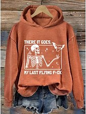 abordables Hauts d&amp;#39;Halloween-Sweat à capuche pour femme « There it goes my last flying f*ck » avec motif tête de mort, imprimé décontracté, manches longues, style urbain, cordon de serrage, automne-hiver