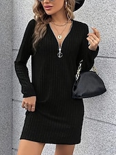 abordables Robes en tricot-Femmes Mini Robe Robe Tricot Robe Décontractée Robe d&#039;Hiver Mode Moderne Quotidien Date Week-end Coupe régulière Uni manche longue Col en V Noir Abricot Printemps Automne Hiver