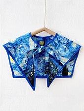 abordables Foulards pour femmes-Col amovible imprimé artistique pour femme – col foulard coloré inspiré de Van Gogh, style rétro vintage, accessoire de mode élégant pour tenues décontractées, tenues de bureau et événements artistiques