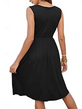 preiswerte Einfaches Kleid-Damen Minikleid Sommerkleid Lässig Täglich Normale Passform Einfarbig Ärmellos U-Ausschnitt Schwarz Weiß Königliches Blau Himmelblau Sommer