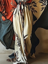 abordables Robes Bohémiennes-robe longue femme robe maxi robe bohème robe décontractée robe trapèze robe d&#039;été vintage vacances quotidien plage coupe classique floral manches longues col en V abricot été printemps automne