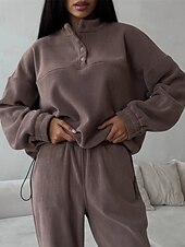 olcso Női pulóverek-Női Divat Utcai sikk Tracksuit Nadrág szettek Hosszú ujj Állógallér Sima Hétköznapi viselet Randi Fekete Burgundi vörös Szürke Tavasz &amp; Ősz Normál