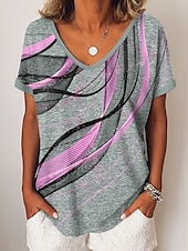 ieftine tricou Art &amp; Design-Pentru femei Tricou Grafic Abstract Epocă Stilat Modern Manșon scurt În V Topuri obișnuite Zilnic Sfârșit de săptămână Îmbrăcăminte de vacanță Imprimeu Albastru piscină Mov Auriu Trifoi Vară
