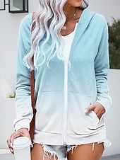 baratos Arte &amp; Design Tops-Jaqueta de Moletom com Capuz Feminina Manga Longa Hoodie com Zíper Com Bolso Leve Casual Microelástico Geométrica Ativa Cordão Amarelo Rosa Azul Roxo Primavera Outono