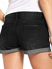 billige Denim shorts-Dame Shorts Bukser Gatemote Fritid Kort Naturlig عادي Lomme dratt comfy Ferie Dagligdagstøy Fritid / hverdag Lys Himmelblå Marine Svart Sommer Normal