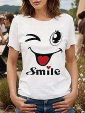 abordables T-shirt Humor &amp; Citations-Femmes T-shirt Cœur Graphique Lettre ancien Élégant Classique Manche Courte Col ras du cou Col rond Hauts Réguliers Quotidien Week-end Imprimé Noir Blanche Jaune Rose Claire Rouge Été