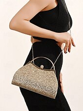 abordables Pochettes et sacs à main de soirée-Pochette de soirée pailletée pour femme – Sac à main doré scintillant avec bandoulière chaîne, élégant sac de soirée pour mariages, bals et cocktails