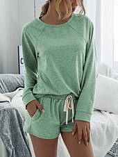 tanie Damskie krótkie komplety-Damskie Moda Moda miejska Codzienny Zestawy spodenek Długi rękaw Półgolf Równina Ściągana na sznurek Codzienny Czarny Rumiany róż Królewski błękit Lato Luźna