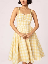 preiswerte Kleider-Retro Vintage 1950er Rockabilly Knielang Kleid Swing-Kleid Ausgestelltes Kleid Spaghetti-Träger Tupfen Kariert / Gingham A-Linie Damen Karneval Urlaub Alltagskleidung Junggesellinnenabschiedsparty