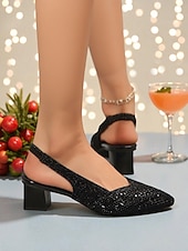 abordables Fête de la Vie Nocturne-Escarpins à bride arrière scintillants argentés pour femmes - Chaussures de soirée scintillantes à talon bas pour la vie nocturne et les événements en soirée