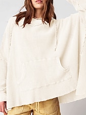 economico Felpe e Sweatshirt Texturizzati-Per donna Felpa con cappuccio Semplice Moderno Casual Manica Lunga Con Cappuccio Top Regolari Ferie Uscire Tasca Nero Blu Viola Marrone Beige Autunno