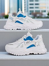 お買い得  レディーススニーカー-レディースのチャンキーな白と緑のスニーカー - 通気性のあるメッシュのレースアッププラットフォームトレーナー、ウォーキング、旅行、ストリートウェアに最適なカジュアルスポーツランニングシューズ
