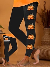 levne Halloween kalhoty-Dámské Legíny prázdniny Vinobraní Módní Po kotníky Vysoký pasPantsHalloween Grafika Dýně Potisk Yumuşak Prodyšné Elastické Formální Venkovní Dovolená rýžově bílá Oranžová Hnědá Jaro Podzim Zima Slim