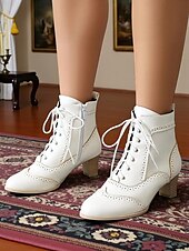 economico anni 1930-stivaletti alla caviglia stringati bianchi in stile edoardiano vittoriano da donna - stivaletti brogue vintage in pelle con tacco medio anni &#039;90, scarpe eleganti retrò per tea party, cosplay,