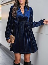 preiswerte Einfaches Kleid-Damen Minikleid Samtkleid Freizeitkleid Mode Modern Täglich Date Wochenende Normale Passform Einfach Langarm V Ausschnitt Wein Marineblau Orange Grün Herbst Winter